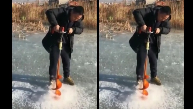 VIDÉO : Il creuse un trou dans la glace mais il a fait une grande erreur !