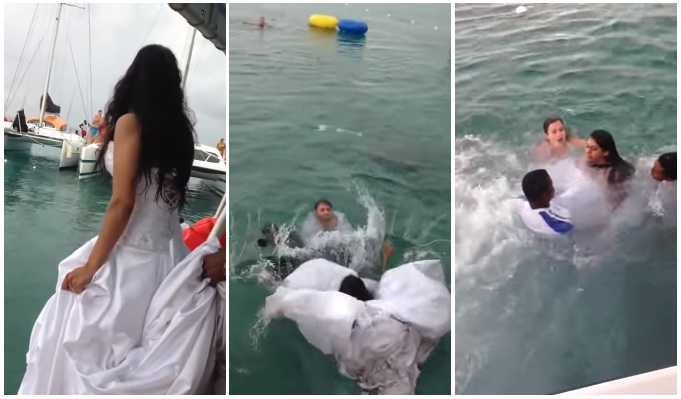 Elle s’est presque noyée après avoir sauté dans l'océan avec sa robe de mariée