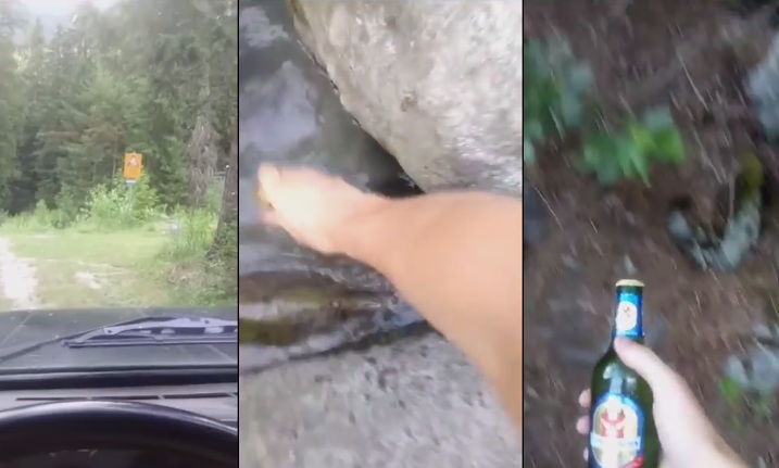 Une bouteille de bière abandonnée à son sort dans une rivière