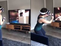 Elle joue au boxe en réalité virtuelle pour la première fois