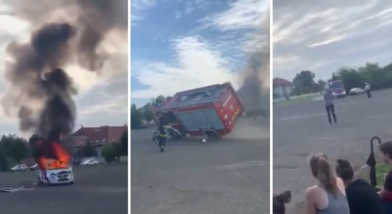 Ce camion des sapeurs-pompiers se renverse à l'arrivée lors d'une démonstration