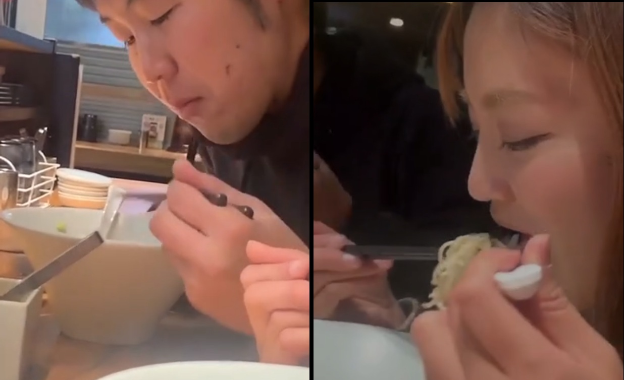 Ce chinois mange ses nouilles avec son nez