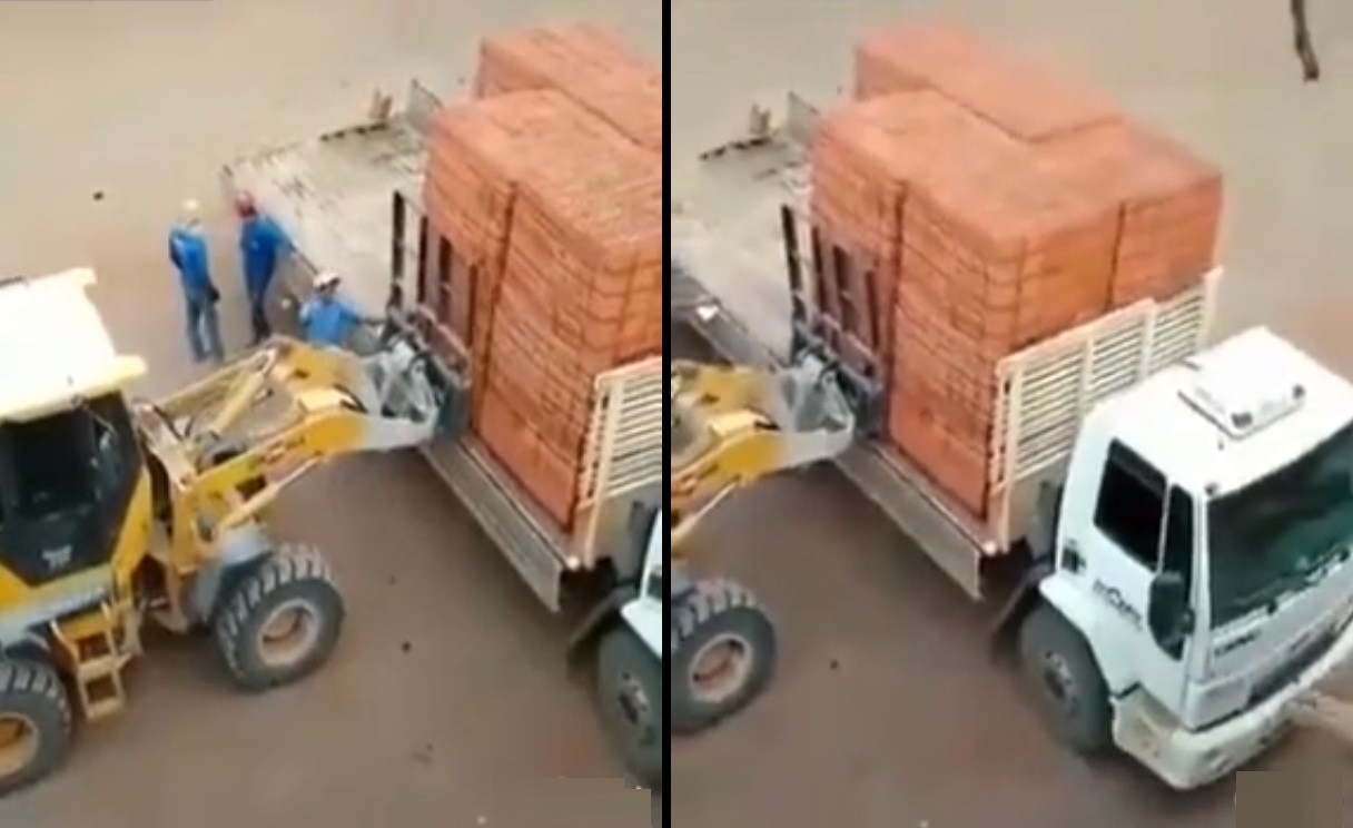Un ouvrier rate le déchargement des briques d’un camion