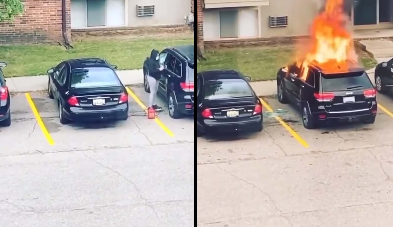 Une fille met le feu à l'intérieur de la voiture de son ex-petit ami